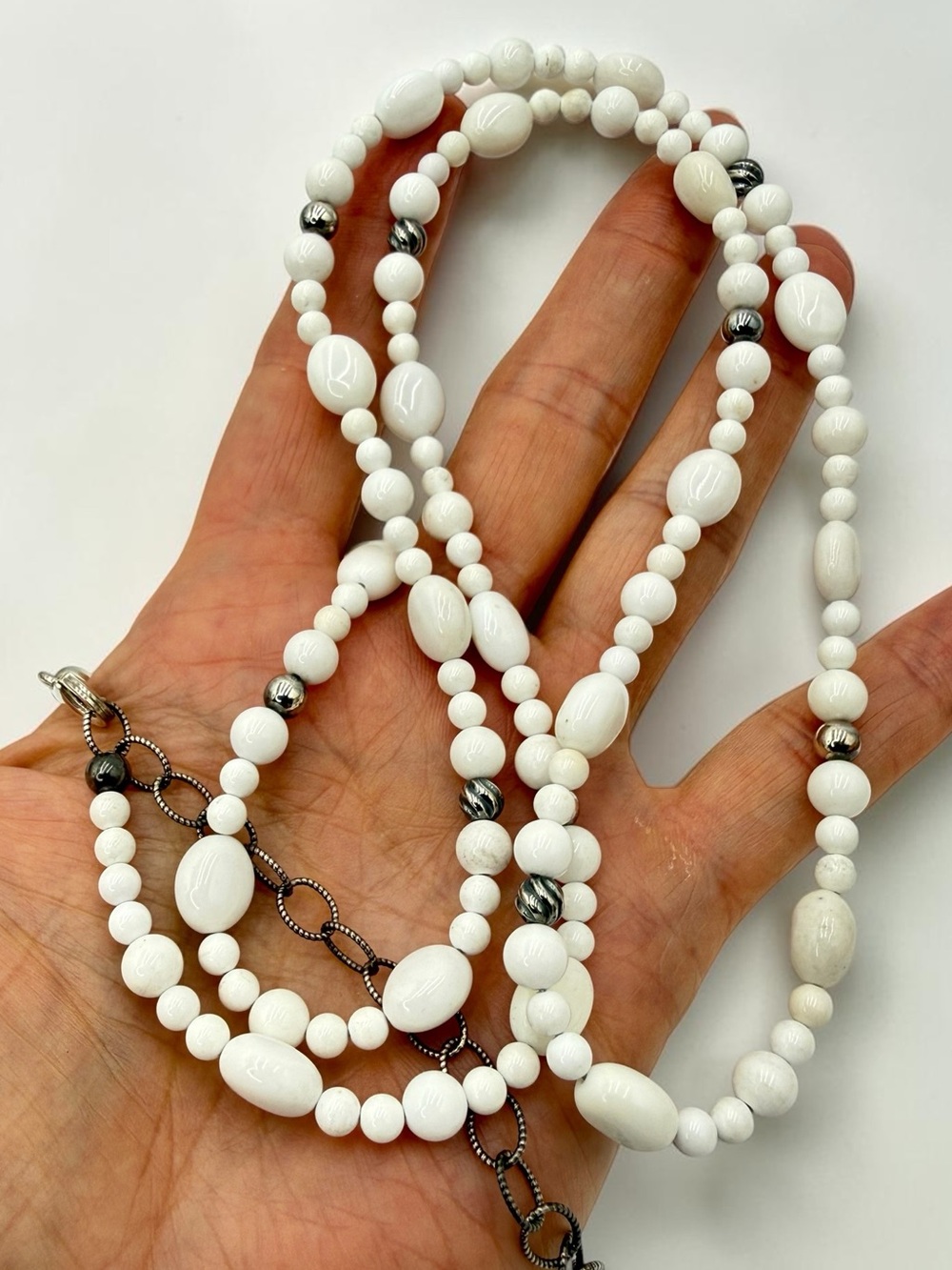 Carolyn Pollack Relios Sterling White Agate Necklace & Earrings Set CP 32”-36” - Picture 7 of 17